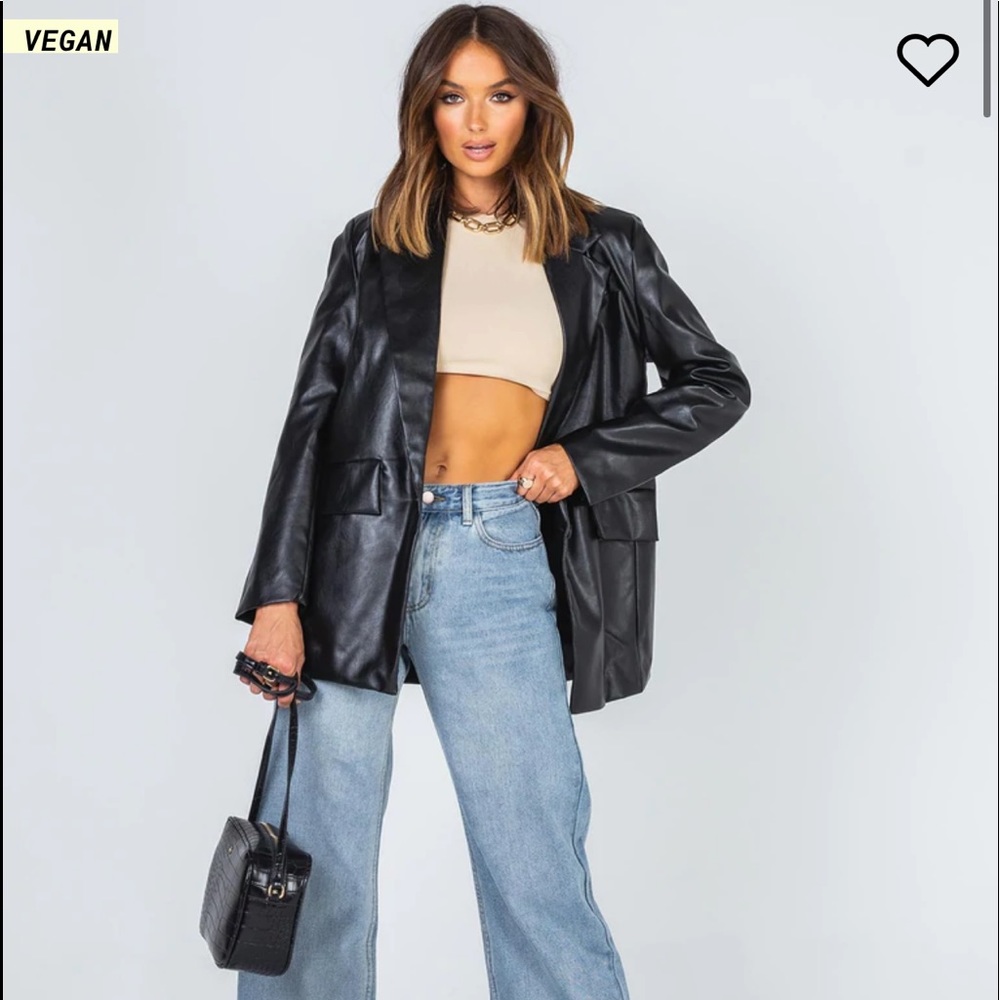 Black faux-leather oversized blazer